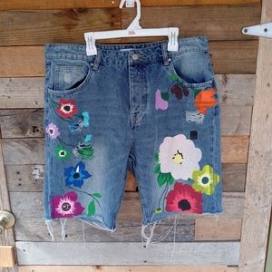 Women's Misslook Floral Blue Jean Cut Offs Shorts Size XL Extra Large Floral